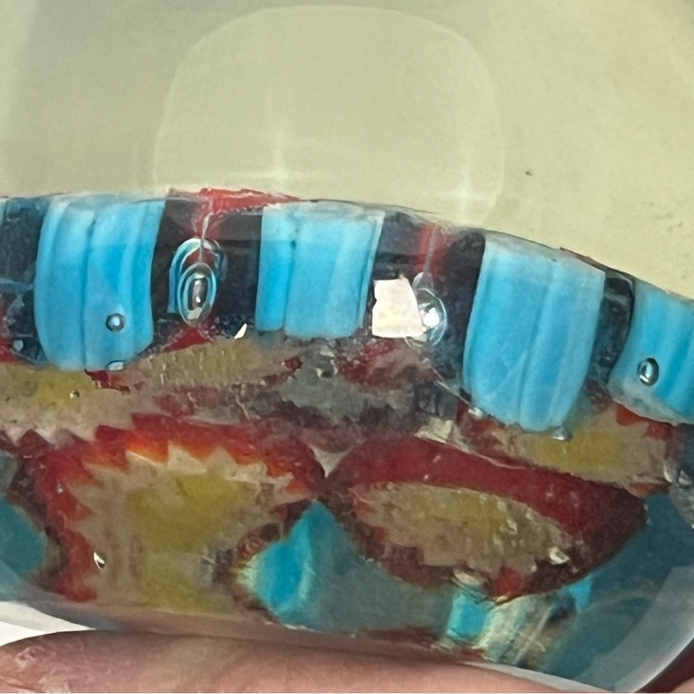 Small Vintage Art Glass Millefiori Murano Style Paperweight Red Blue Yellow - Picture 12 of 14